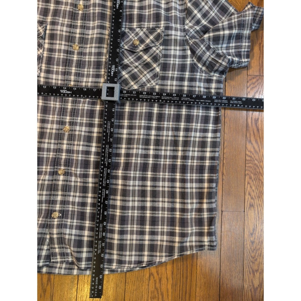 Duluth Trading Co Men 3XL Plaid Button Down Shirt Short Sleeve Cotton Grey Black - Picture 5 of 6